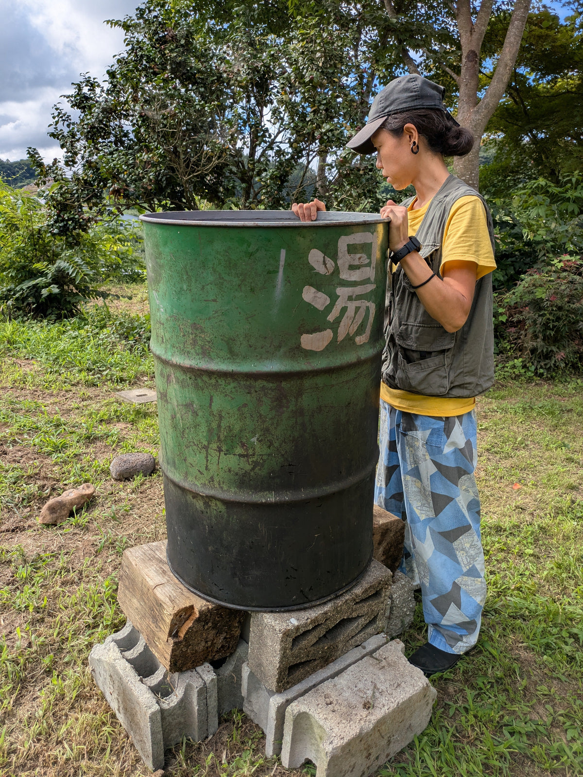 ドラム缶風呂の設置